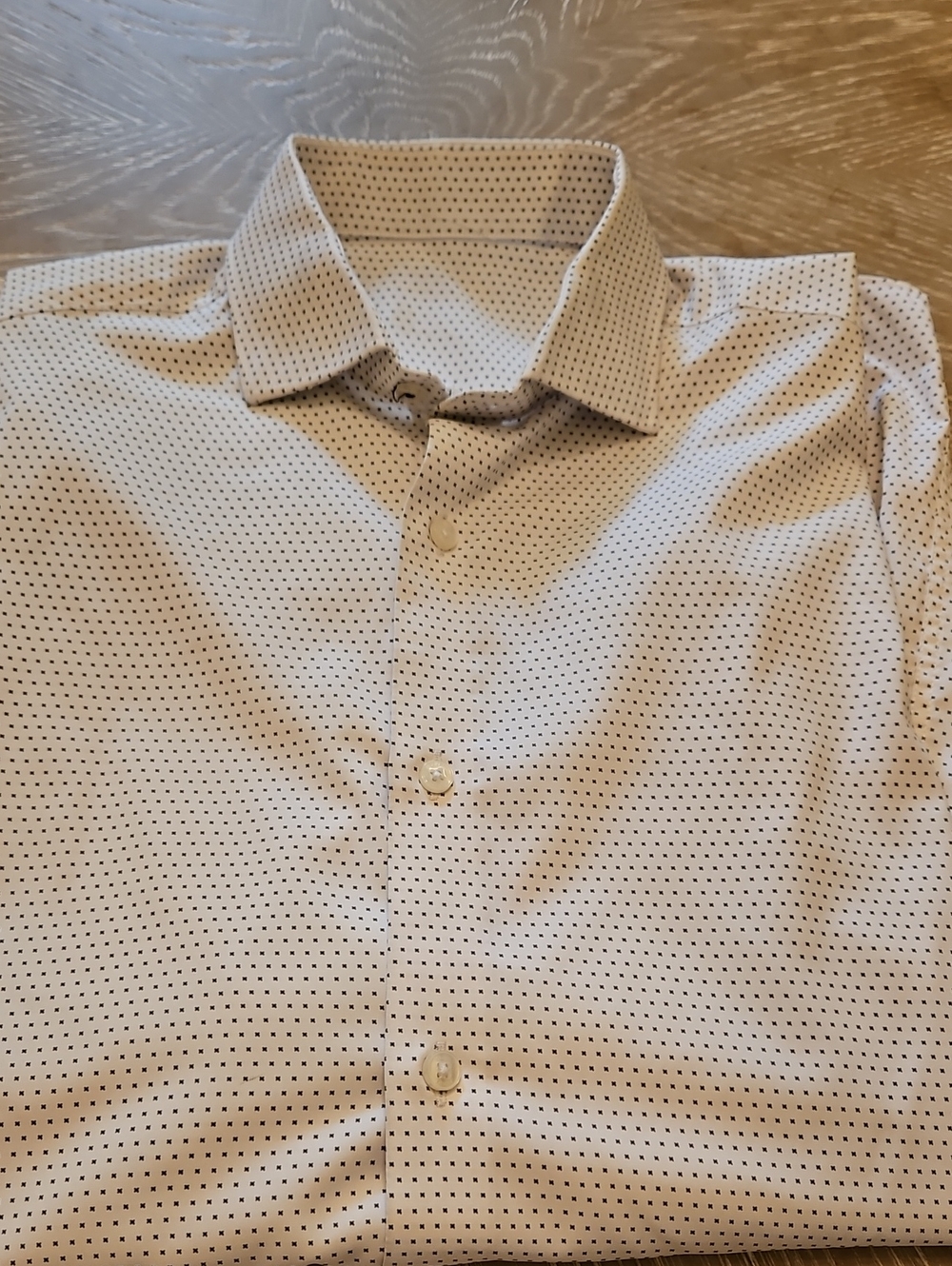 Perry Ellis White Dress Shirt with Black Micro-Dot Pattern